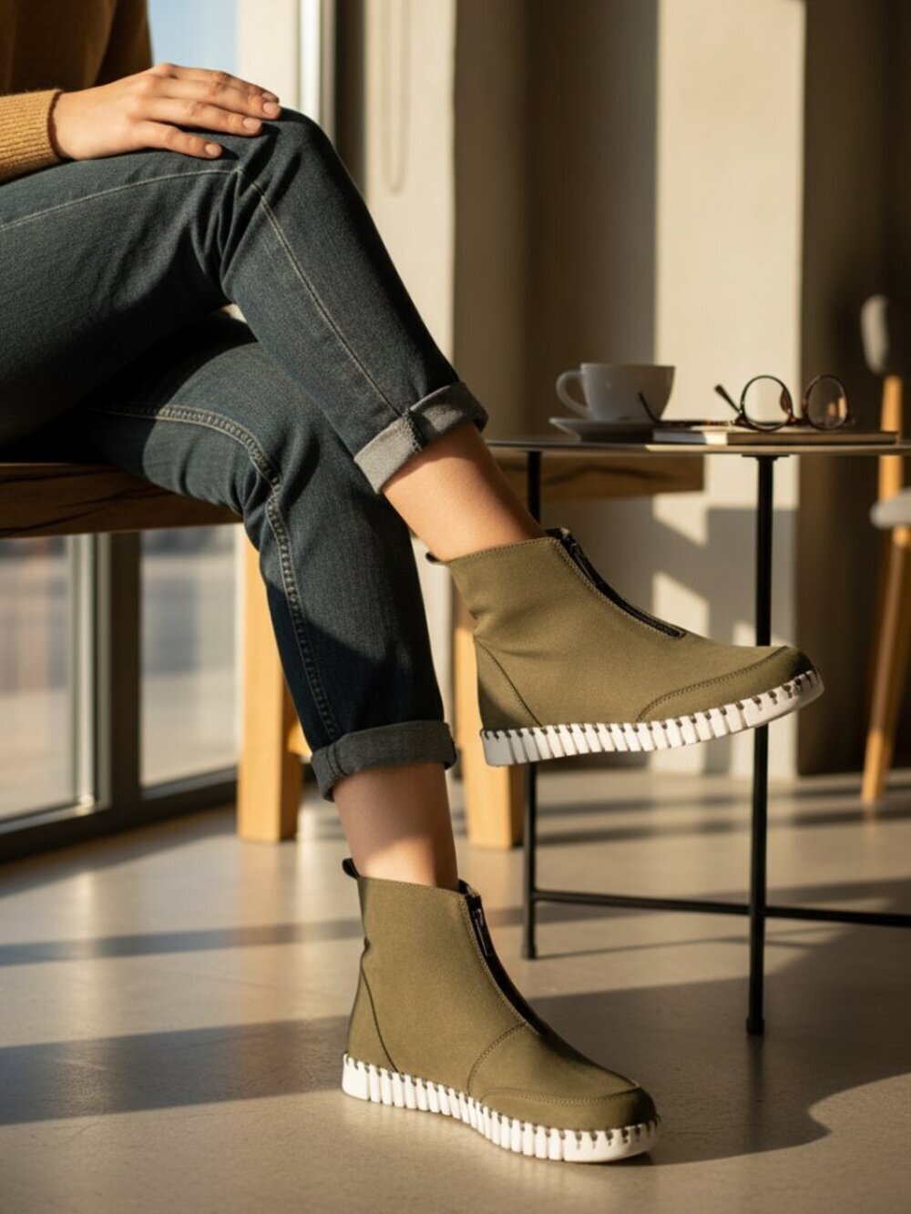Ilse Jacobsen Tulip Zip Ankle Boots 6071 Deep Olive 40 US 9